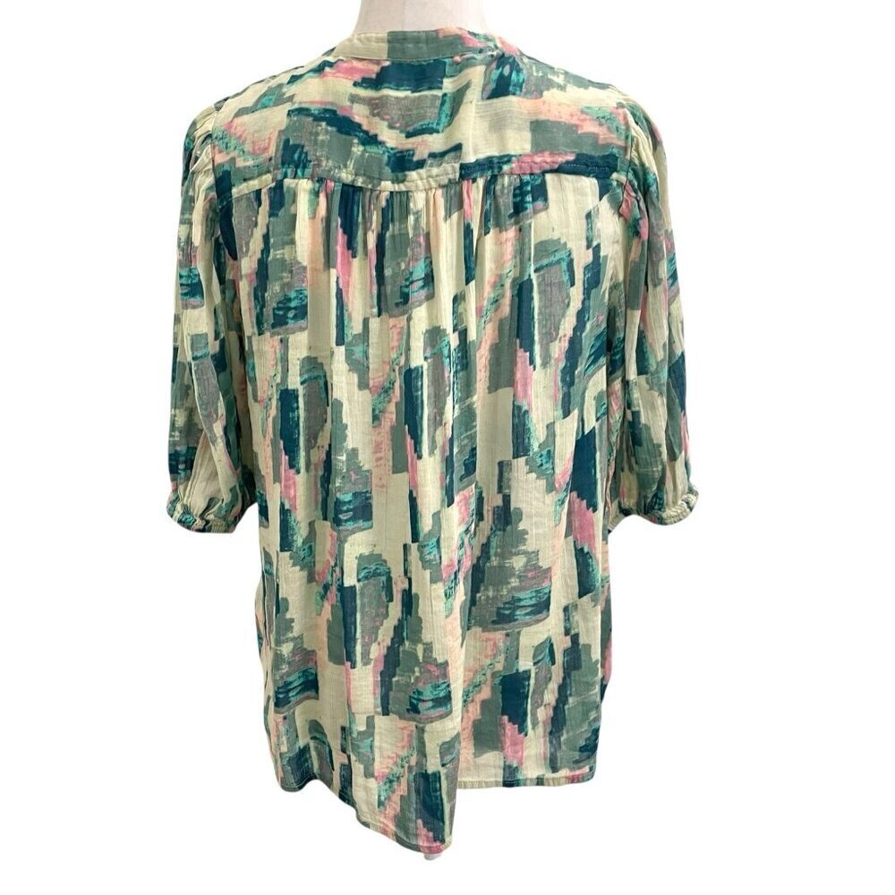 ba&sh Colorful Batik Retro Puff Sleeve V-Neck Blouse Top Feminine size Medium - Picture 8 of 13